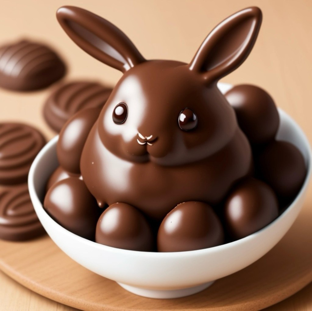 AI generated photo of a chocolate bunny and other easter chocolates